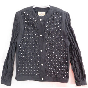 Gene Ewing Bis Beaded Pearl Button Jacket Black Women's P